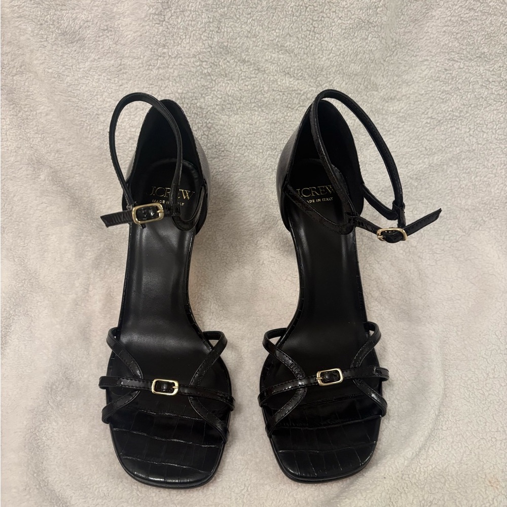J. Crew Made-in-Italy cage-toe heels in croc-embossed leather